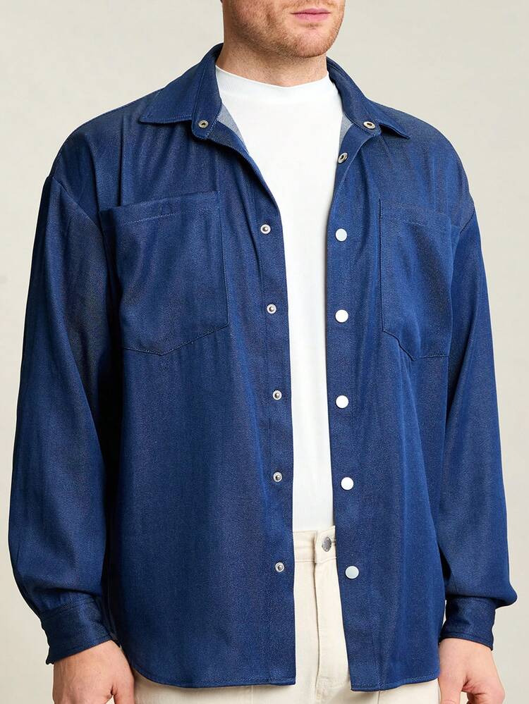 Men's Long Sleeve Woven Casual Shacket With Front Pocket