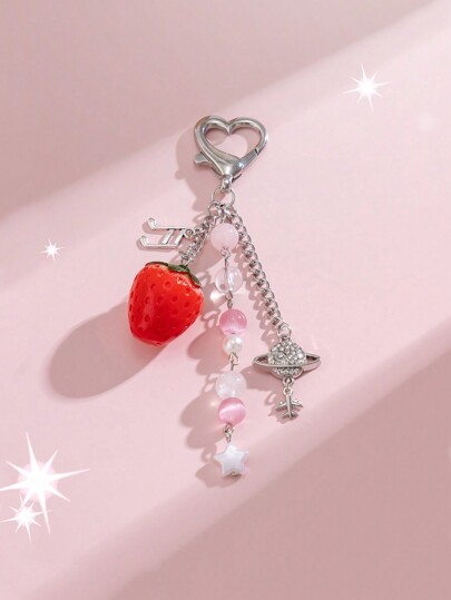 Kawaii 1 Pièce Porte-clés Avec Pendentif En Tassel À Cristal De Planète À Fraises Douces Et Jolies