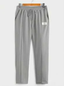 Manfinity BRENVOR Men's Letter Print Knit Casual T- Shirt & Pants Two Pieces Set Summer Outfit, Couple Things - Grey - View 5