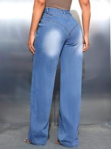 SHEIN SXY Vaqueros Con Diseño De Bolsillo Y Botones En La Parte Delantera Para Mujer - Azul - Ver 2