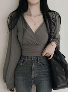 DAZY 女士 V 领长袖 T 恤、秋装、返校服