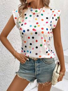 SHEIN LUNE Polka Dot Printed Loose Casual T-Shirt - White - View 5