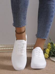 Women's Simple Casual Sports Shoes, Spring Summer New White Flat-Heeled Running Shoes