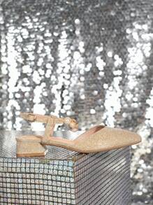 Women's Fashion Comfortable Christmas Pointed Toe Backless Strap Chunky Heel Slip-On Pumps, Suitable To Wear With Dresses