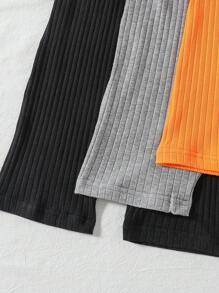 SHEIN 3 Pcs Young Girl Casual Basic Street Style Tight Jumpsuit Set Bodysuits For Young Girl - Multicolor - View 3