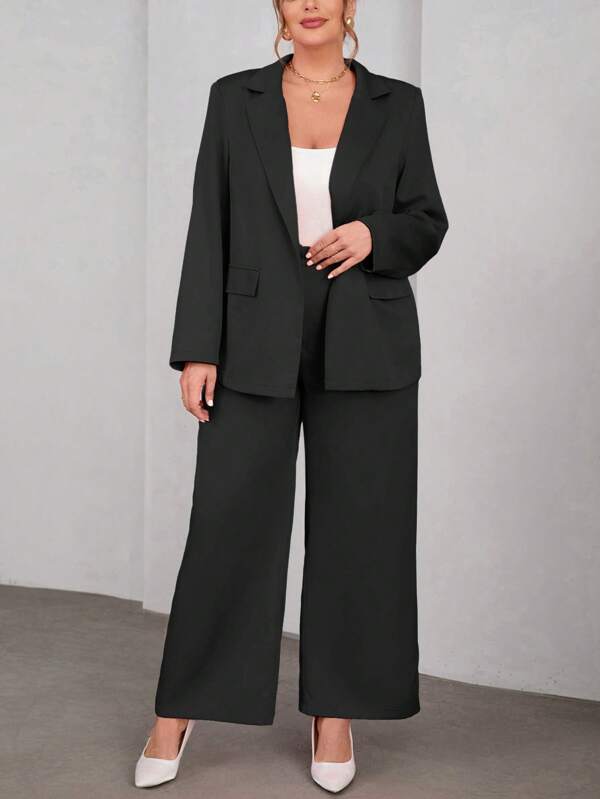 SHEIN Privé Plus Size Elegant Long Sleeve Suit Set In Fall/Winter