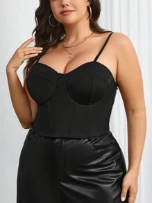 SHEIN Privé 大尺碼女士純色背心 - 黑色 - 查看 1