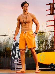 Manfinity Men's Drawstring Waist 2 In 1 Beach Shorts - Multicolor - View 4