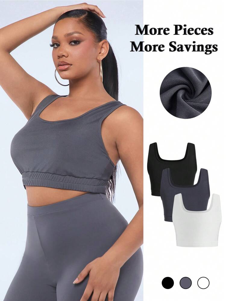 Plus Size Solid Cropped Tank Top Sexy Three-Piece Outfits