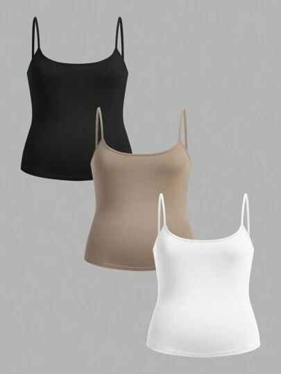 SHEIN EZwear 3入組純色休閑背心適合夏季大尺碼女性