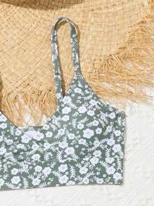 Tween Girl Random Printed Bikini Set With 3 Pieces - Green - View 4