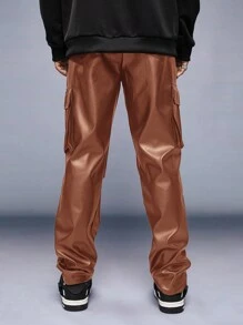 Manfinity VCAY Men's Cargo Style Leather Trousers - Coffee Brown - View 2