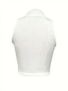 SHEIN Plus Size Solid Color Stand Collar Half Zip Cropped Tank Top For Summer - White - View 2