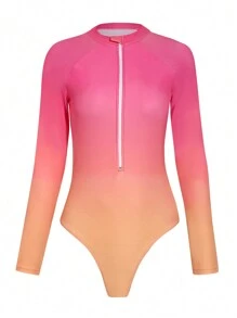 Swim SPRTY Traje De Baño De Una Pieza De Manga Larga Con Estampado Degradado Sin Anillo De Acero