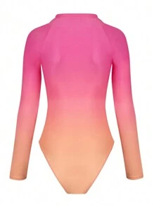 Swim SPRTY Traje De Baño De Una Pieza De Manga Larga Con Estampado Degradado Sin Anillo De Acero