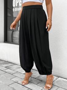 Celure Plus Size Solid Color Pleated Casual Pants