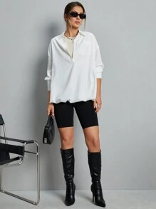 SHEIN Essnce Camisa Larga Con Dobladillo Floral Para Mujer - Blanco - Ver 3