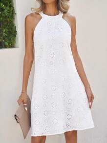 SHEIN Clasi Vestido Elegante De Primavera De Vacaciones De Pascua De Mujeres, Con Tirantes Bordados, Vestido De Verano Blanco Para Primavera - Blanco - Ver 3