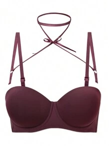 SHEIN Sujetador De Cuello Halter Cruzado De Color Sólido Para Mujer