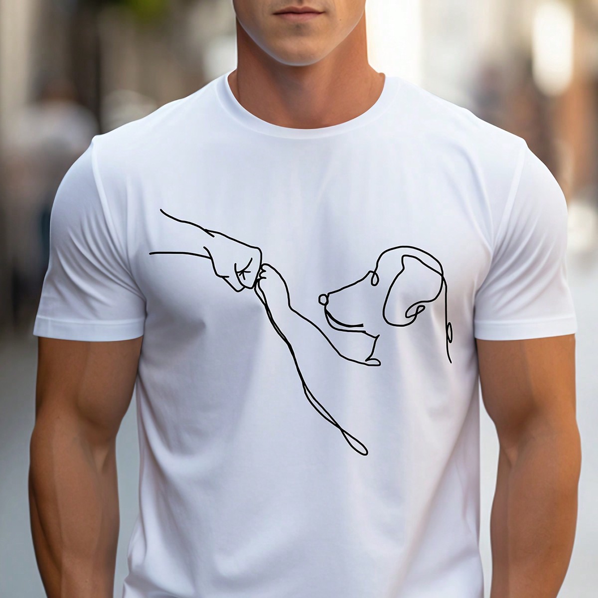 Camiseta casual de cuello redondo con estampado de dibujos animados para hombres