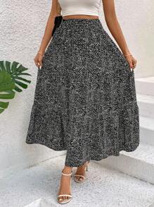 SHEIN LUNE Quý cô Giường đôi In Váy xòe - màu đen - Xem 4