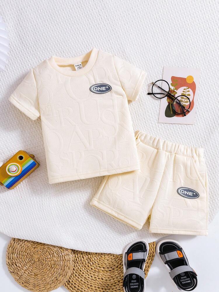 Baby Boy 3d Jacquard Beige T-Shirt And Shorts Street Fashion Outfits