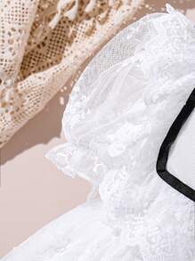 SHEIN 年轻女孩优雅可爱的休闲彼得潘领学院风连衣裙 - 白色 - 查看 4