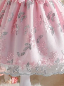 SHEIN Glamorique Kids Đứa bé gái Thanh lịch & Thêu Hoa Nơ Đồ trang trí Váy công chúa Cho bữa tiệc & Yến tiệc - Hồng - Xem 7