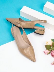 Women's Pointed-Toe Flat Shoes With Open Back, Wide Heel And Chunky Sole