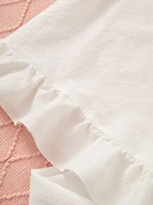 Set pigiama per ragazze adolescenti bianco in colore solido semplice con decorazione a volant, contenente top e pantaloni