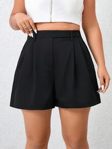 SHEIN Privé Kích thước lớn Thanh lịch Bất đối xứng Eo cao Ngắn Quần Cargo - màu đen - Xem 3