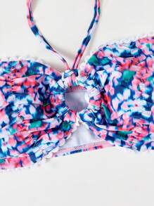 SHEIN Swim Women's Floral Print Halter Neck Bikini Set Summer Beach - Multicolor - View 3