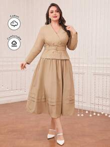 Modelyn Plus Size Casual Solid Color Dress Long Evening Dresses - Khaki - View 1