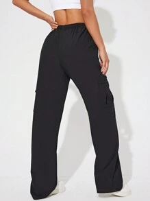 Easithlete Pantalones Deportivos De Trabajo Con Cordón Para Cintura Para Mujeres - Negro - Ver 2