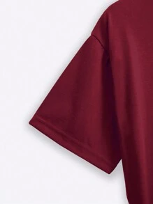 INAWLY Solid Color Round Neck Casual Short Sleeve T-Shirt - Maroon - View 5