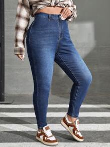 SHEIN EZwear Plus Size Women's Slim Fit Denim Pants