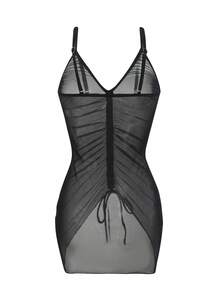 SHEIN Swim Vestido de cubierta de malla transparente elegante y sexy para playa de verano - Negro - Ver 2