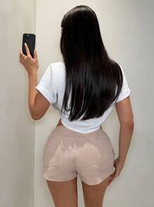 SHEIN SXY Solid Color Casual Cargo Shorts - Khaki - View 2