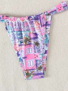 SHEIN Swim Summer Beach Printed V-Neck Bikini Set - Purple - View 4