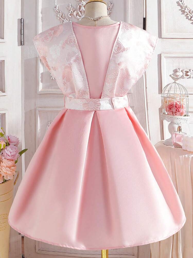 Tween Girls' Elegant Dress With Flower Embroidery And Waistbelt