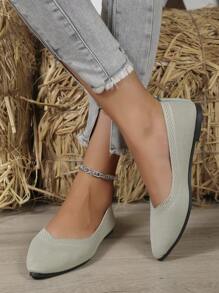 編織女士平底鞋,透氣編織平底鞋,優雅正式尖頭鞋,方便鬆緊平底鞋 - 綠色 - 查看 6