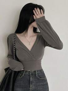 DAZY 女士 V 领长袖 T 恤、秋装、返校服