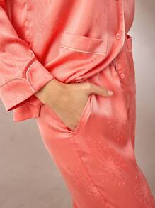 LUVLETTE Flora Satin-Jacquard Long Bridesmaid Women Pajama Set Lounge Sets - Orange - View 3