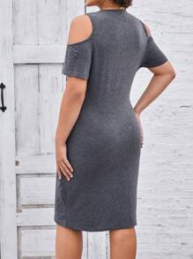 SHEIN LUNE Plus Size Solid Color Button Decorated Wrap Dress - Dark Grey - View 2