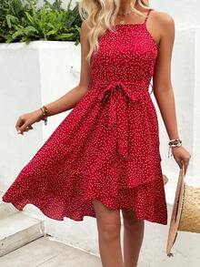 SHEIN VCAY Của phụ nữ Chấm bi Dây đeo Mì Ý  Đầm - Nhiều màu - Xem 3