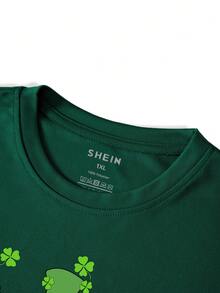 SHEIN EZwear 大尺碼聖帕特里克節地精短袖t恤 - 墨綠色 - 查看 4