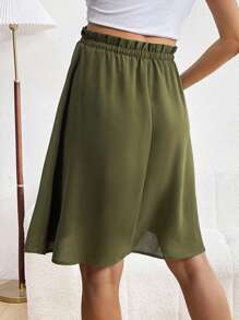 SHEIN Casual And Comfortable High Waisted Elastic Waistband With Button Decor Short Maternity Skirt, Suitable For Spring And Summer - Army Green - View 2