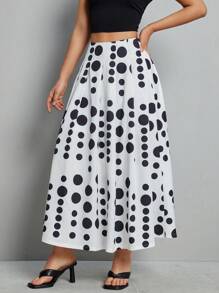 SHEIN Essnce Summer High Waist Polka Dot Printed A-Line Midi Skirt For Summer #Easter - Black and White - View 6