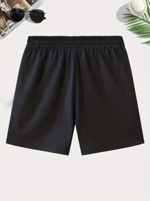 Men's Summer New Unique Heart & Letter Print Drawstring Waist Shorts - Black - View 2