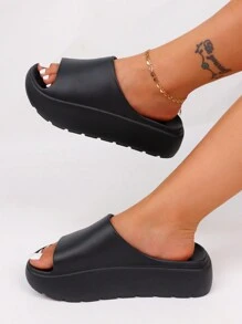 pueenb New Arrival Fashionable Women's Solid Open Toe Sports Slides, Anti-Slip Thick Sole Platform Indoor/Outdoor Leisure Slipper, Women's Footwear
